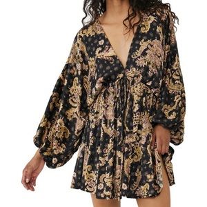 Free People Arzel Mini Dress Black Print Size L